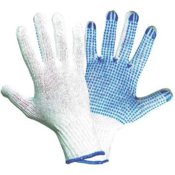 Manusi picouri, bumbac - poliester alb cu puncte PVC albastre pe palma (1 pereche)
