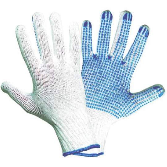 Manusi picouri, bumbac - poliester alb cu puncte PVC albastre pe palma (1 pereche)