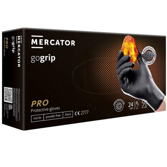 Manusi nitril Negre pentru lucratori in domeniul tehnic, groase, texturate, marimi M/L/XL - Gogrip (50 bucati - 25 perechi)