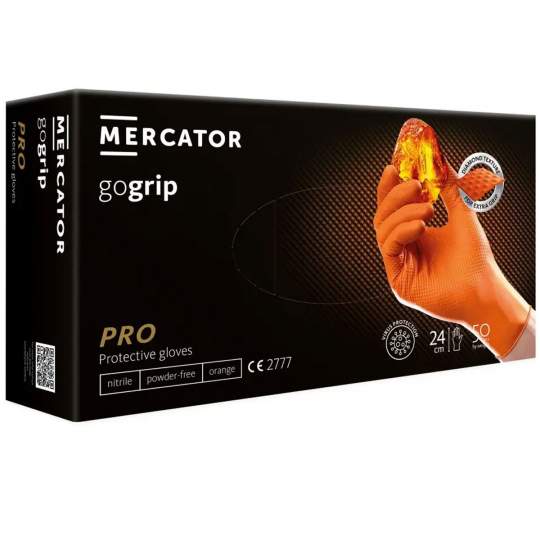 Manusi nitril Portocalii pentru lucratori in domeniul tehnic, groase, texturate, marimi M/L/XL/XXL - Gogrip (50 bucati - 25 perechi)