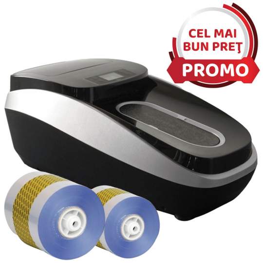 Dispenser automat folii protectie pentru acoperit incaltamintea + 2 role de folie PVC