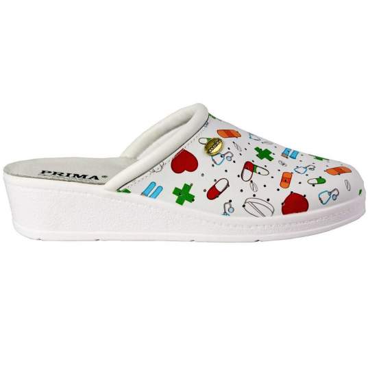 Saboti design medical, din piele, perforati, desene pastilute, talpa antiderapanta, marcaj CE, marime 35-40 (1 pereche) 