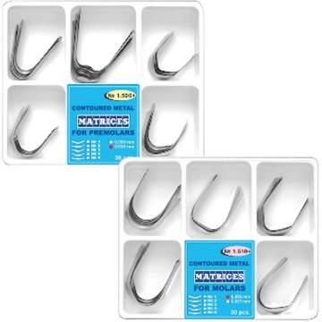 Matrici metalice conturate premolari - molari, set 5 tipuri, grosime 50 microni (30 bucati)