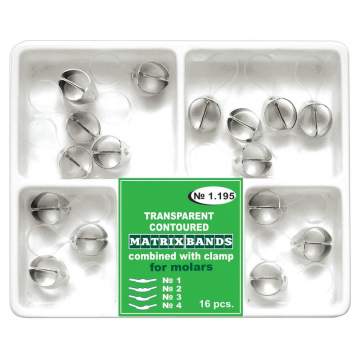 Matrici conturate mylar cu maner de fixare, premolari / molari, set 4 tipuri, transparente (kit 16 buc)