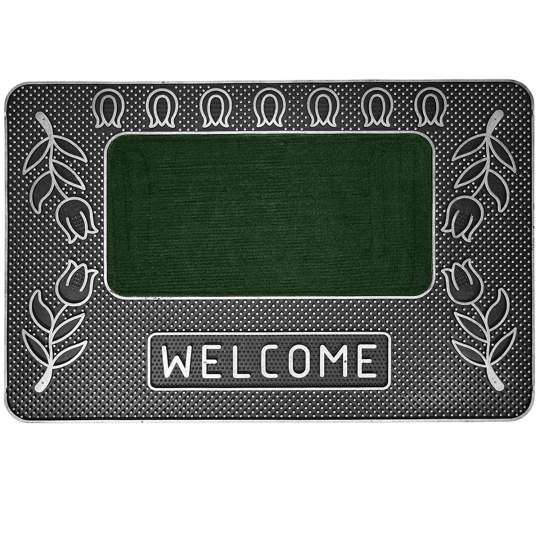 Pres cauciuc si mocheta, 60x40 cm, Welcome - Verde (1 bucata)