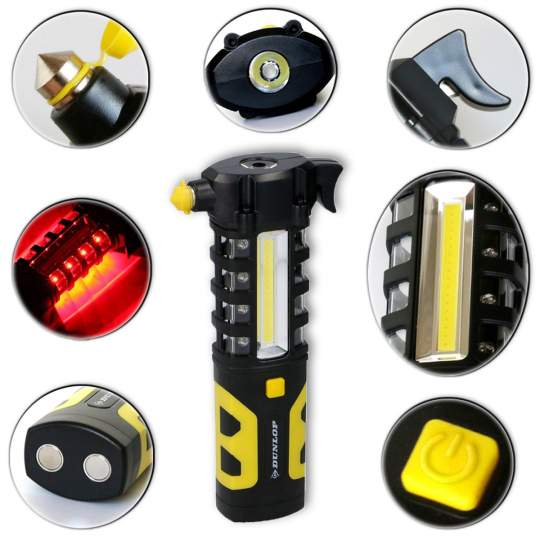 Ciocan spart geamul, multifunctional, cu lampa si cutter - Dunlop (1 bucata)