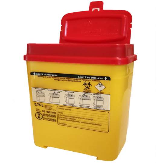 Recipient 0.75 litri, plastic, deseuri medicale intepatoare / taioase (1 bucata)