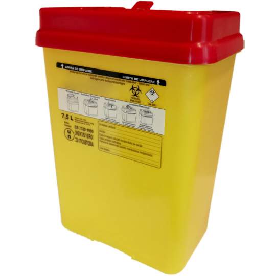 Recipient 7.5 litri, plastic, deseuri medicale intepatoare / taioase (1 bucata)