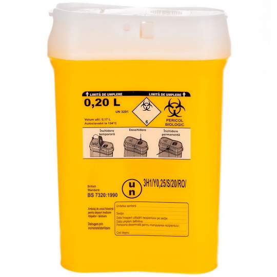 Recipient 0.20 litri, plastic, deseuri medicale intepatoare / taioase (1 bucata)