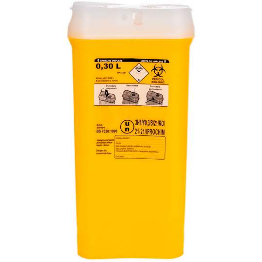 Recipient 0.30 litri, plastic, deseuri medicale intepatoare / taioase (1 bucata)