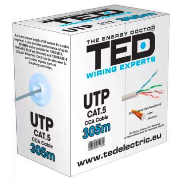 Cablu UTP categoria 5e / 2 x 4 fire CCA, rola 305 metri