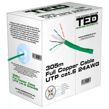Cablu UTP categoria 6 / 2 x 4 fire cupru 0,5 24 AWG verde rola 305 metri