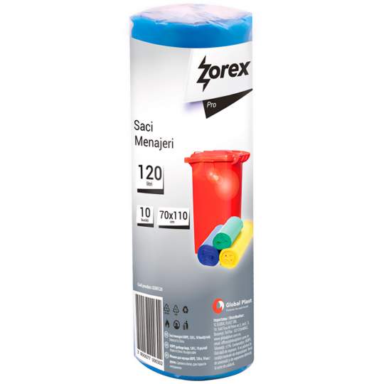 Saci menajeri 120L albastri Zorex Pro din HDPE (rola 10 bucati)