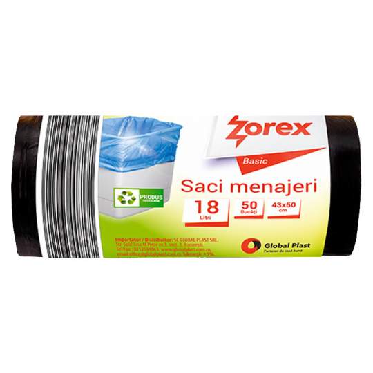 Saci menajeri HDPE pe rola, negru - 18L - 7 microni, 45x52cm (50 bucati)