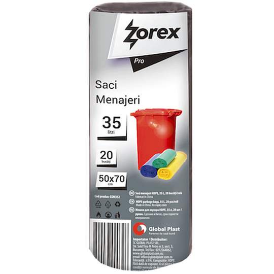 Saci menajeri HDPE pe rola, negru - 35L - 12 microni, 50x70cm (20 bucati)