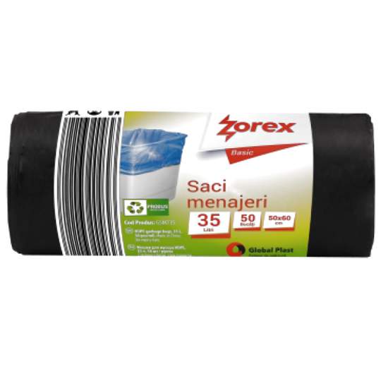 Saci menajeri HDPE pe rola, negru - 35L - 9.5 microni, 50x60cm (50 bucati)