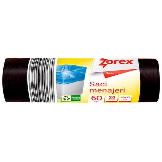 Saci menajeri 60L negri Zorex Basic din HDPE (rola 20 bucati) Saci menajeri 60L negri Zorex Basic din HDPE (rola 20 bucati)