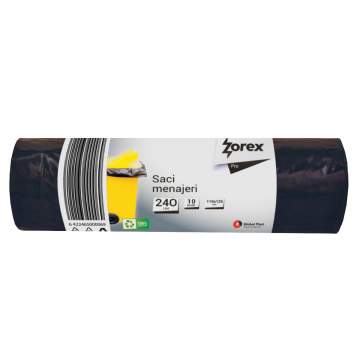 Saci menajeri 240L negri Zorex Pro 110 x 125 cm, 10 bucati pe rola (1 rola)
