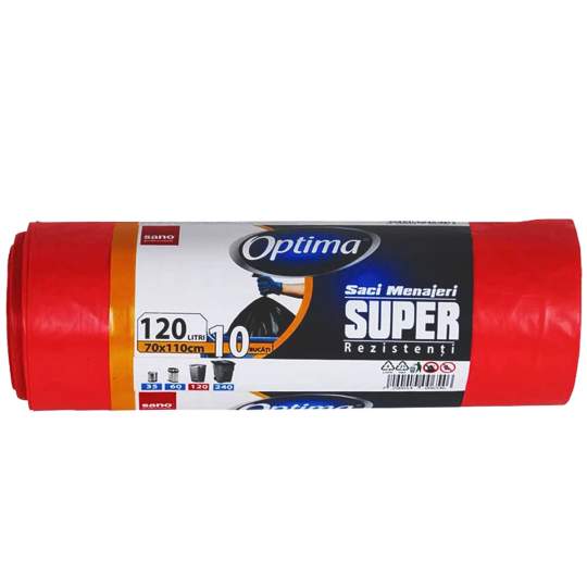 Saci menajeri 120L rosii 70x110cm Sano Optima Super (rola 10 bucati)