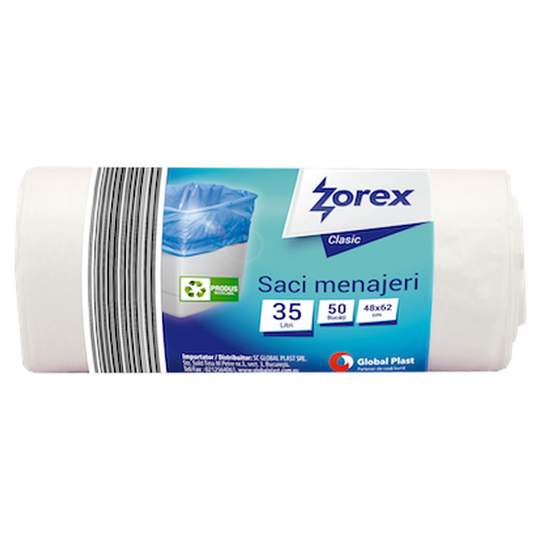 Saci menajeri 35L albi Zorex Clasic, 50 bucati / rola (1 rola) Saci menajeri 35L albi Zorex Clasic, 50 bucati / rola (1 rola)