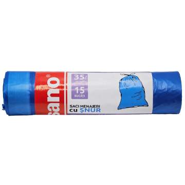 Saci menajeri 35L albastri cu snur, rezistenti 50x70cm Sano (rola 15 bucati)