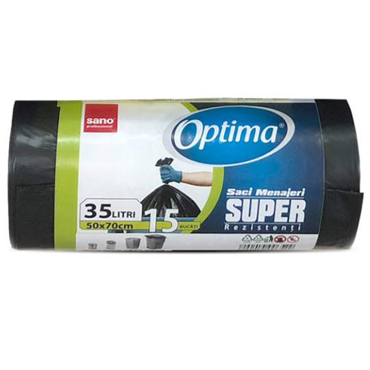 Saci menajeri 35L negri 50x70cm Sano Optima Super (rola 15 bucati)