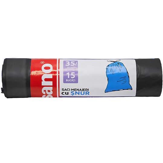 Saci menajeri 35L negri cu snur, rezistenti 50x70cm Sano (rola 15 bucati)