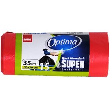 Saci menajeri 35L rosii, rezistenti 50x70cm Sano Optima Super (rola 15 bucati)