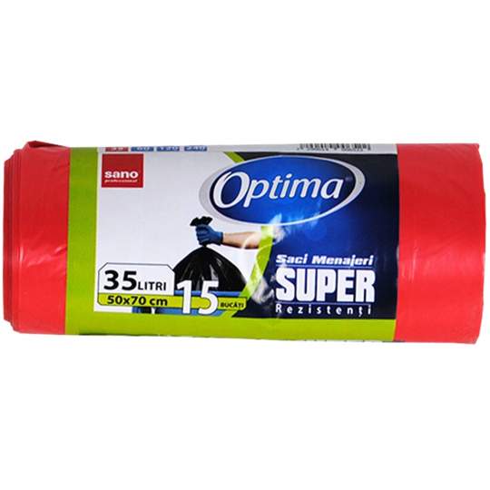 Saci menajeri 35L rosii, rezistenti 50x70cm Sano Optima Super (rola 15 bucati) Saci menajeri 35L rosii, rezistenti 50x70cm Sano Optima Super (rola 15 bucati)