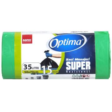Saci menajeri 35L Verzi 50x70cm Sano Optima Super (rola 15 bucati)