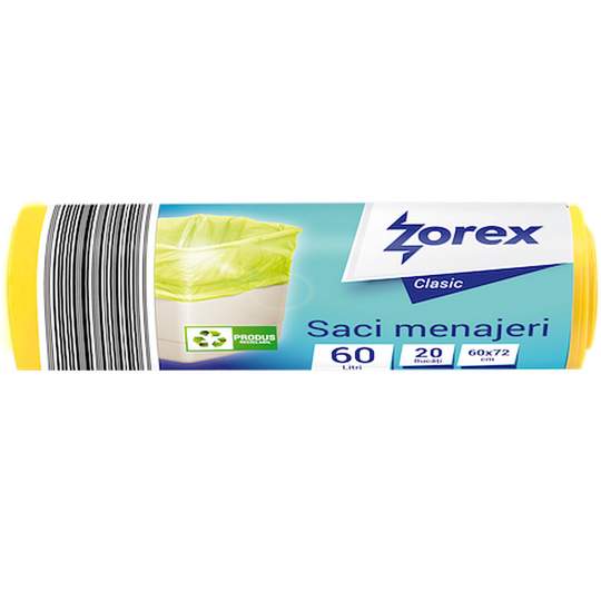 Saci menajeri 60L galbeni Zorex Clasic din HDPE (rola 20 bucati)