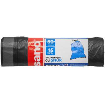 Saci menajeri 60L negri cu snur, rezistenti 60x80cm Sano (rola 15 bucati)
