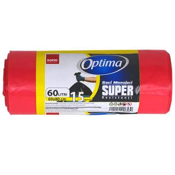 Saci menajeri 60L rosii, rezistenti 60x80cm Sano Optima Super (rola 15 bucati)