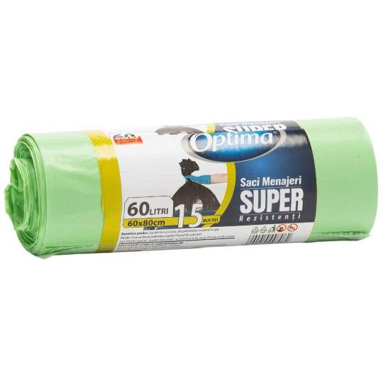 Saci menajeri 60L verzi, rezistenti 60x80cm Sano Optima Super (rola 15 bucati)