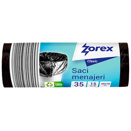 Saci menajeri 35L negri Zorex Clasic din LDPE (rola 15 bucati)
