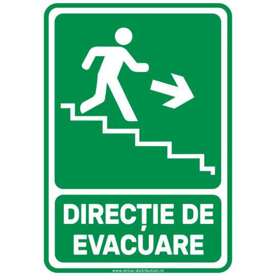 Indicator autocolant - Directie de Evacuare Trepte JOS DREAPTA - A5 Indicator autocolant - Directie de Evacuare Trepte JOS DREAPTA - A5