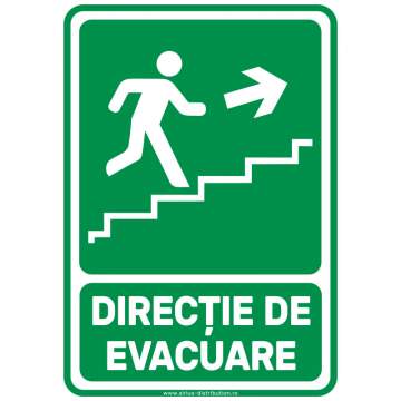 Indicator autocolant - Directie de Evacuare Trepte SUS DREAPTA - A5