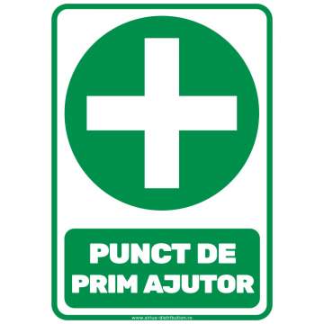 Autocolant PUNCT DE PRIM AJUTOR Trusa sanitara, format A5 - 148x210mm