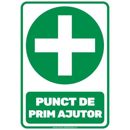Autocolant PUNCT DE PRIM AJUTOR Trusa sanitara, format A5 - 148x210mm