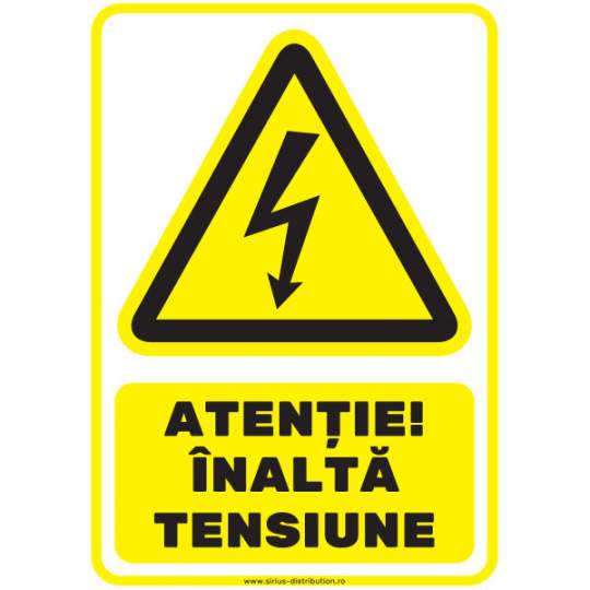 Indicator autocolant - ATENTIE! INALTA TENSIUNE - PVC plastifiat - A4 - 210x297mm (1 buc.)