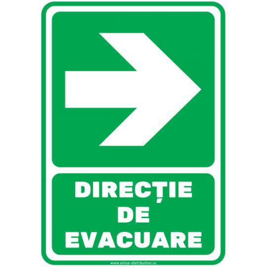 Autocolant DIRECTIE EVACUARE DREAPTA plastifiat, format A5 148x210mm (1 bucata)
