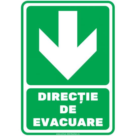 Indicator autocolant - DIRECTIE DE EVACUARE - jos - PVC plastifiat - A4 - 210x297mm (1 buc.)