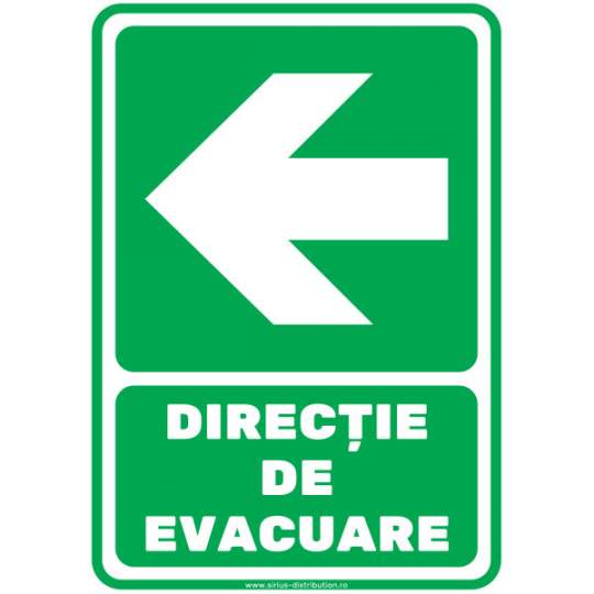Autocolant DIRECTIE EVACUARE STANGA plastifiat, format A5 148x210mm (1 bucata)