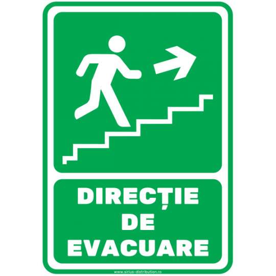 Indicator autocolant - DIRECTIE DE EVACUARE - trepte, sus, dreapta - PVC plastifiat - A4 - 210x297mm (1 buc.)