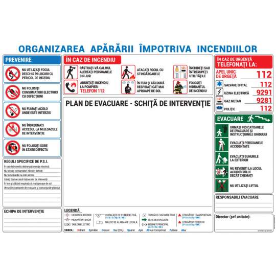 Plan de evacuare nepersonalizat format A3, 297 x 420mm