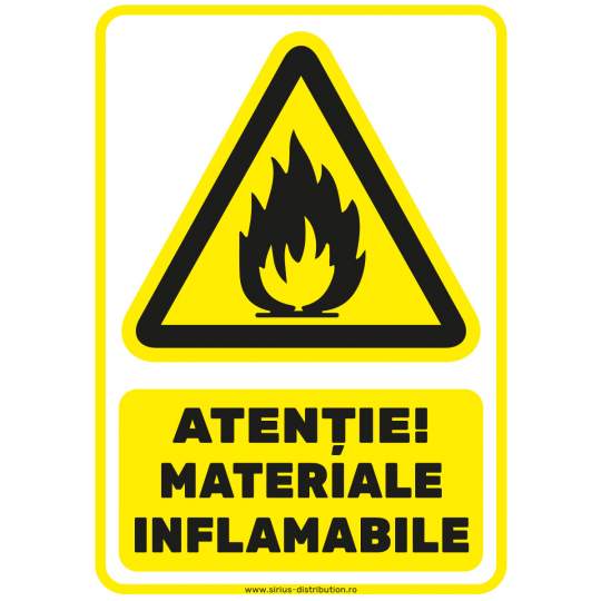 Autocolant ATENTIE Materiale inflamabile 148x210mm format A5 (1 bucata)