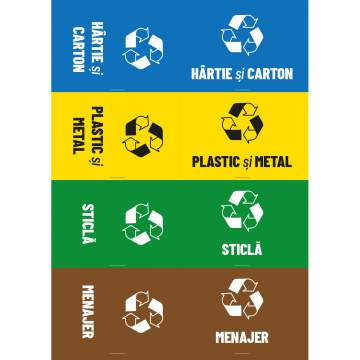 Autocolant colectare selectiva deseuri menajere, 8 bucati pe coala A3