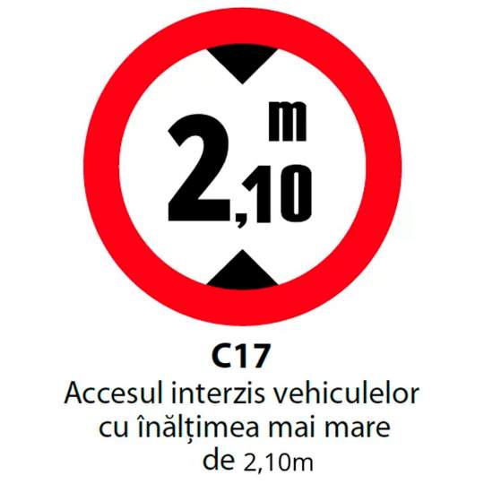 Indicator rutier - Accesul interzis vehiculelor cu inaltimea mai mare de 2.10m - metalic, diametru 60cm