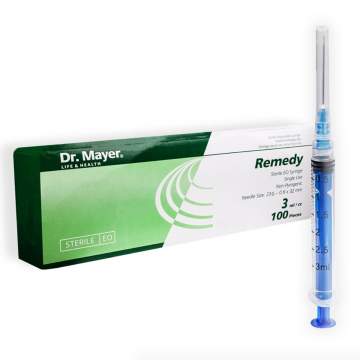 Seringi 3ml din 3 componente, piston albastru, luer-lock - Dr. Mayer (100 bucati) Seringi 3ml din 3 componente, piston albastru, luer-lock - Dr. Mayer (100 bucati)