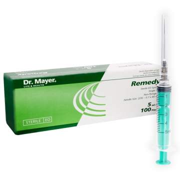 Seringi 5 ml din 3 parti, piston verde, ac 22G, 0.7 x 40mm, luer-lock - Dr. Mayer (100 bucati)